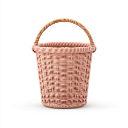 This charming wicker basket features a soft pastel pink finish and a graceful handle, perfect for organizing items while adding a stylish touch to any room or decor.の素材