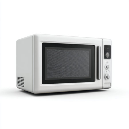 A modern white microwave designed for efficient food heating and cooking in any kitchen. Its sleek, compact design adds style while ensuring ease of use.の素材