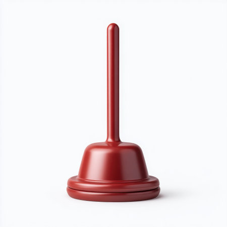 This minimalist red plunger stands out against a clean white background, ideal for showcasing home improvement or bathroom decor ideas, emphasizing simplicity and functionality.の素材
