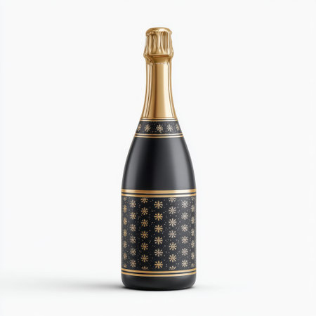 This stylish black champagne bottle features a stunning gold snowflake design, perfect for adding elegance to any celebration or festive occasion.の素材