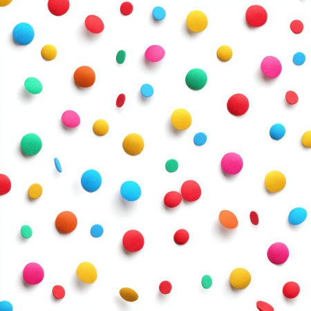 This image features colorful dots scattered on a white background, ideal for creative projects, art designs, and modern aesthetics, evoking a playful and vibrant feel.の素材