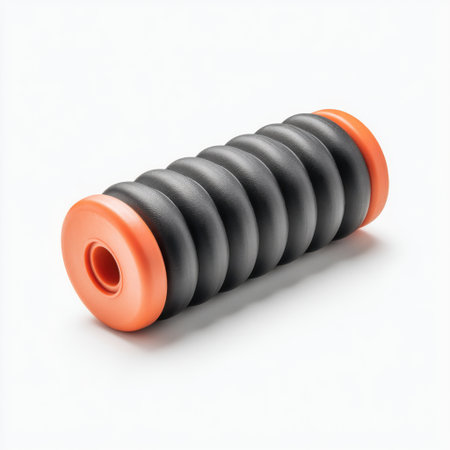 This black and orange foam roller is perfect for muscle recovery and physical therapy. It offers a textured surface for grip and support during workouts or relaxation sessions.の素材