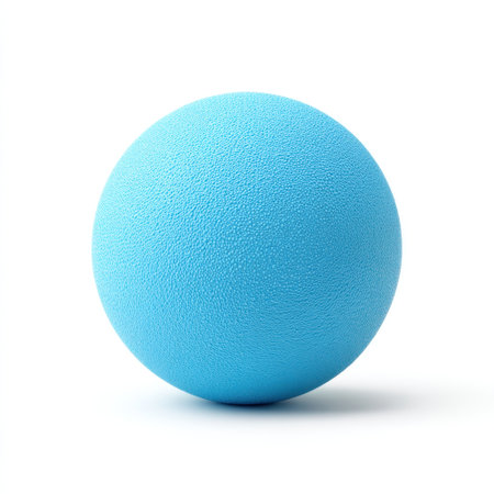 A bright light blue textured foam ball sits elegantly on a white surface, ideal for sports activities and playful indoor games. Its vibrant color and soft material invite creativity and enjoyment.の素材