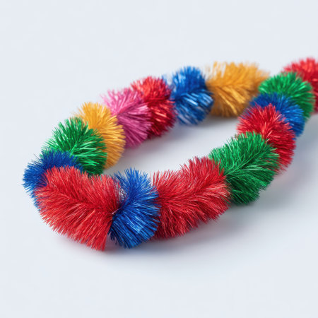 Bright and colorful fuzzy pipe cleaners arranged in a circular shape, perfect for various creative projects, crafts, and playful activities for all ages.の素材