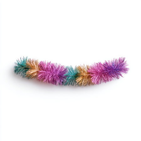 Bright and colorful tinsel garland perfect for enhancing festive decorations. Ideal for parties, home decor, and craft projects with a sparkling touch.の素材