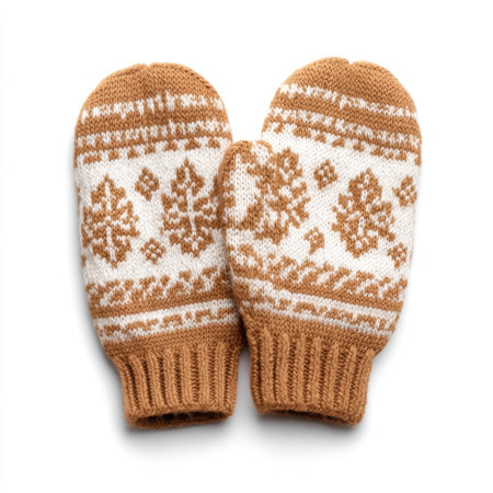 These delightful knitted mittens feature intricate patterns and warm hues, making them an ideal accessory for winter outings or holiday gatherings. Stay cozy!の素材