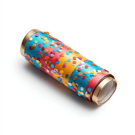A vibrant party popper designed with colorful confetti accents, perfect for adding joy to celebrations. This cheerful decoration enhances every festive occasion beautifully.の素材