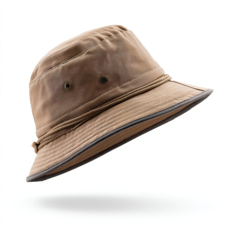 This lightweight beige bucket hat is perfect for outdoor adventures, providing sun protection while remaining stylish and comfortable for various activities.の素材
