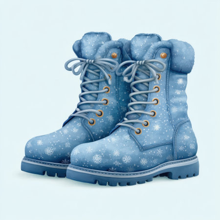 These cozy blue winter boots feature a charming snowflake pattern, designed for warmth and style. Ideal for cold weather adventures and casual outings.の素材