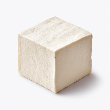 A fresh white block of tofu, ideal for various culinary creations. This versatile ingredient serves as a protein-rich base for healthy and delicious meals.の素材