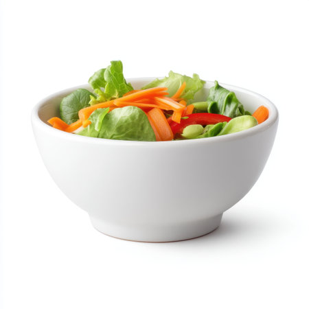 This vibrant salad features a mix of fresh greens, shredded carrots, and cherry tomatoes, perfect for a healthy meal or snack choice. Packed with nutrients.の素材