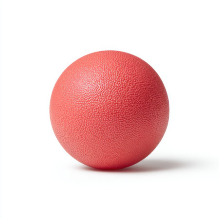 A dynamic red rubber ball with a textured surface, ideal for sports and recreation. This vibrant object enhances playtime and exercise in various environments.の素材