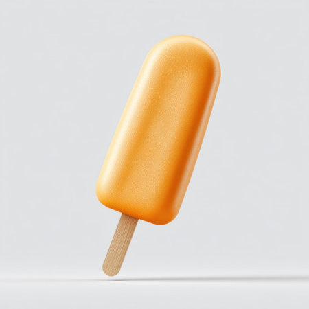A bright orange popsicle on a stick, capturing the essence of summer with its smooth texture and vibrant colors. Perfect for refreshing moments.の素材