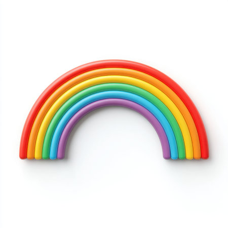 This vibrant image features a smooth and colorful rainbow design, showcasing arches in bright colors on a clean white backdrop, perfect for playful themes.の素材