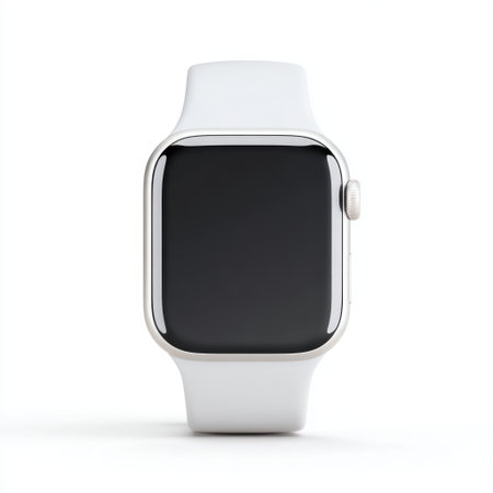 A modern smart watch featuring a sleek design with a white strap. Perfect for fitness tracking, notifications, and enhancing lifestyle with stylish technology.の素材