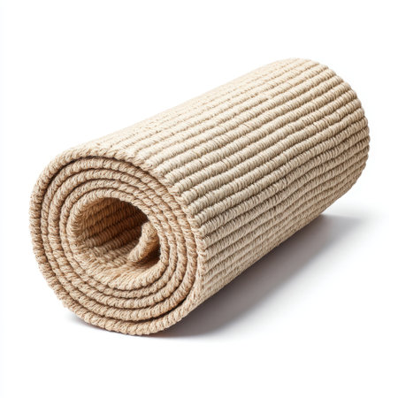 A rolled natural fiber mat featuring a textured design ideal for home decor, yoga practices, and eco-friendly interiors, enhancing comfort and style.の素材