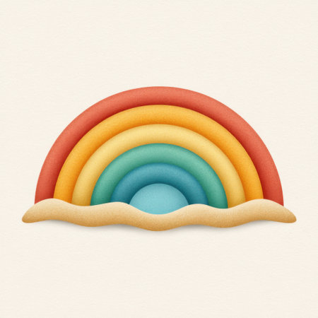 This vibrant illustration features a colorful rainbow with soft arches, perfect for adding a touch of whimsy and joy to children's projects or playful designs.の素材