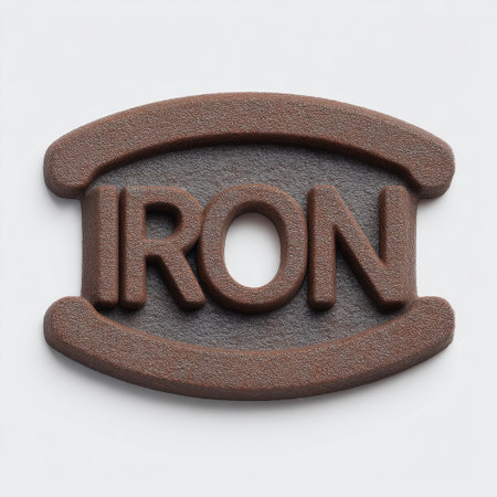 This image features a rustic iron sign with the word 'IRON' prominently displayed in raised letters, offering a unique industrial aesthetic ideal for decor and signage projects.の素材