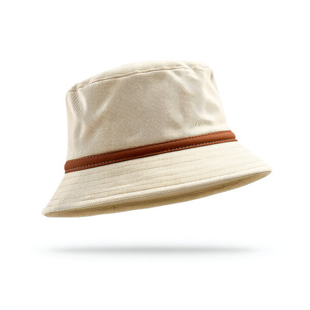 This stylish beige bucket hat with a brown stripe offers a trendy accessory for any casual outing or outdoor adventure, blending comfort and fashion seamlessly.の素材