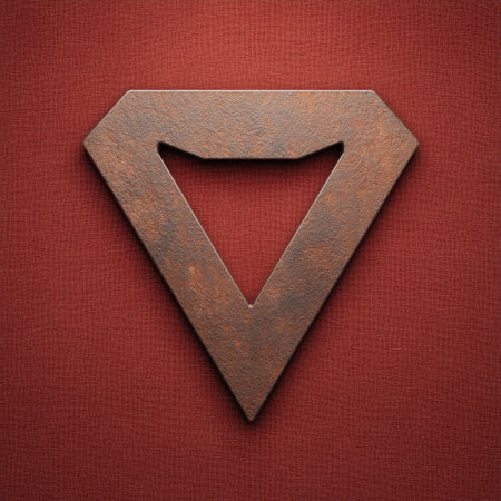 This artistic image features a triangular metal shape against a rich red backdrop, symbolizing strength and modern design, perfect for various creative applications.の素材