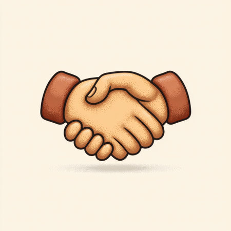 This illustration of a friendly handshake represents themes of partnership, collaboration, and mutual support. Ideal for business-related projects and concepts.の素材