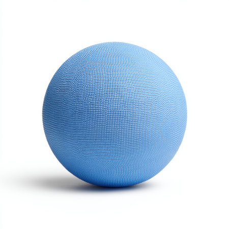 A vibrant blue textured ball resting on a white background, perfect for various leisure activities, fitness exercises, and creative design concepts while maximizing visual appeal.の素材