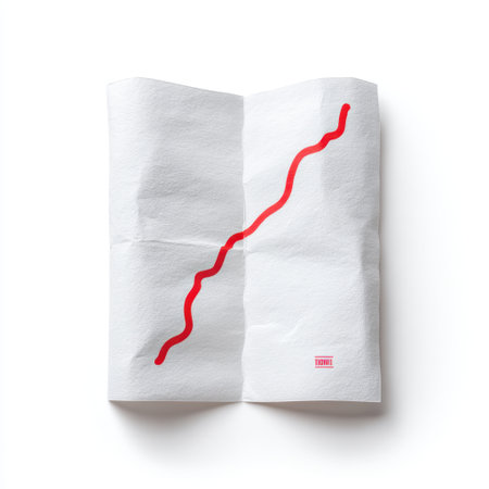This abstract image showcases a white paper featuring a prominent red line, ideal for creative projects, modern decor, and artistic visual representation.の素材