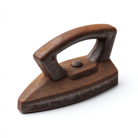 This vintage iron showcases an old-world charm, perfect for photography that highlights traditional household tasks or captures nostalgic themes in a creative manner.の素材