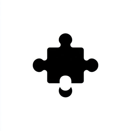 Minimalist black puzzle piece icon symbolizing problem-solving and collaboration. Ideal for projects focused on creativity, teamwork, and innovative design.の素材