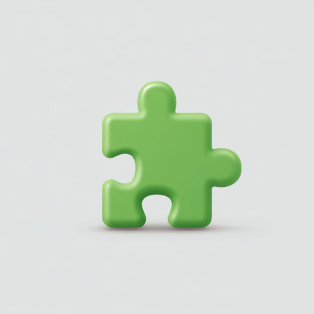 A single green puzzle piece stands out against a minimalist background, representing concepts of problem solving, teamwork, and strategic thinking essential in various endeavors.の素材