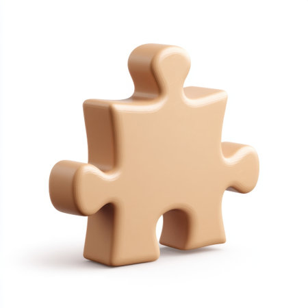 A single beige puzzle piece isolated on a white backdrop, symbolizing unity and collaboration in creative projects, education, and problem-solving endeavors.の素材