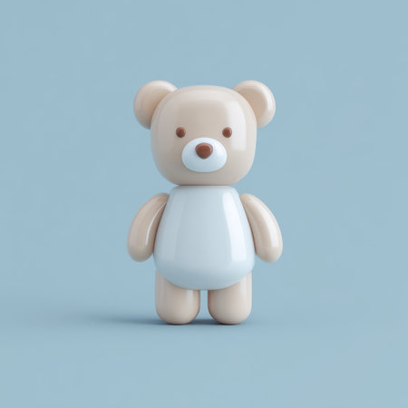 This charming toy bear figure stands against a soft blue background, making it perfect for children's decor and playtime. Its cute design encourages imagination and joy.の素材