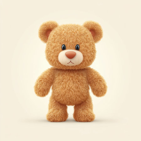 This charming plush teddy bear features soft, fluffy fur and an inviting smile, making it an ideal companion for children's imaginative play and cozy moments.の素材