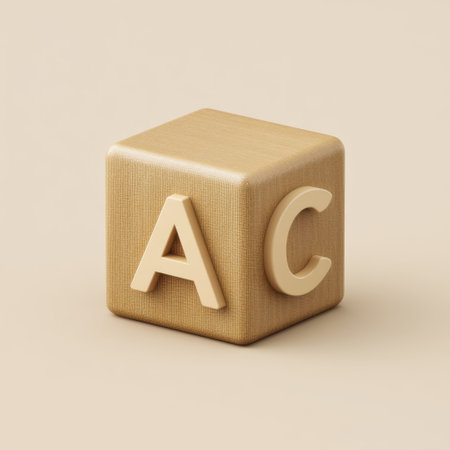 A beautifully crafted wooden block featuring the letters A and C, perfect for educational themes, playtime scenes, and joyful childhood moments in photography.の素材