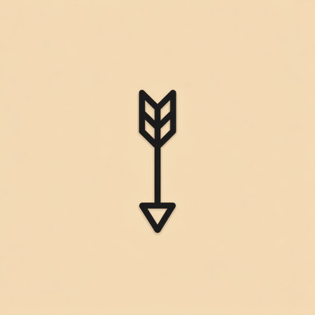 This minimalist arrow icon features a sleek design on a soft beige background, representing direction and progress. Ideal for modern branding and creative projects.の素材