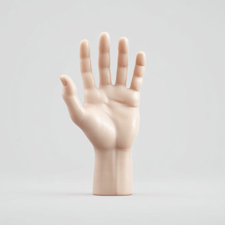 A stunning 3D representation of a hand sculpture with an open palm gesture, perfect for artists, designers, and educators seeking a realistic visual reference in their projects.の素材