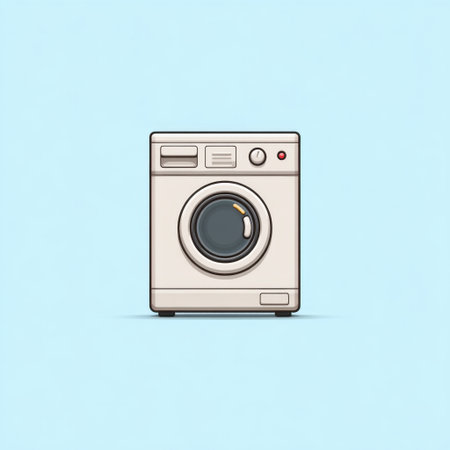 This illustration features a vintage washing machine design against a soft blue background. Ideal for representing home and laundry themes in creative projects.の素材