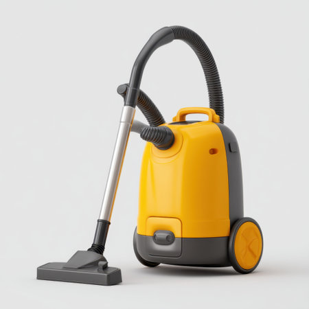 This modern yellow vacuum cleaner offers an efficient solution for home or office cleaning. Its sleek design and practical features enhance performance and usability.の素材
