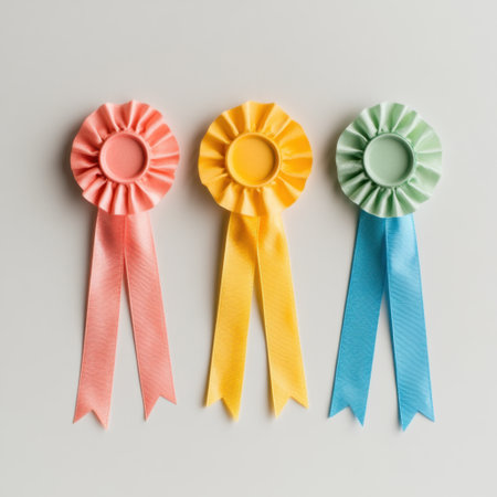 This image features award ribbons in pastel colors, perfect for representing achievements, competitions, and celebratory events. Ideal for design projects and marketing.の素材