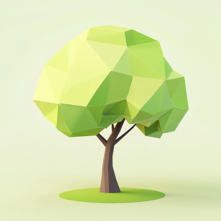 A captivating geometric tree illustration featuring a low-poly style that blends modern art with nature, perfect for digital and eco-friendly projects.の素材