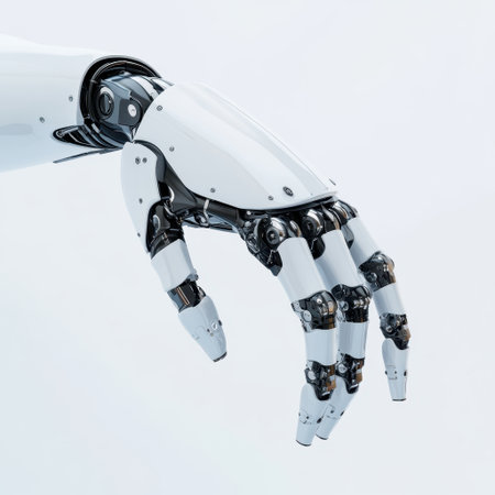 This high-resolution image features a robotic hand designed with advanced technology, illustrating the elegance and precision of robotics in modern engineering and innovation.の素材