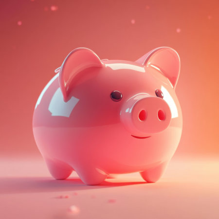 A delightful pink piggy bank set against a soft gradient background, perfect for illustrating themes of savings, finance, and financial education in various creative projects.の素材