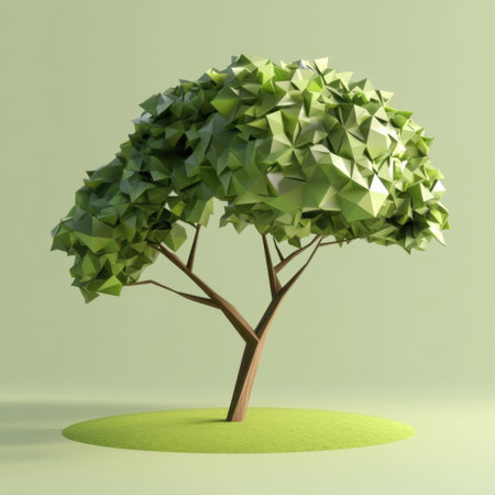A unique low-poly green tree model designed with geometric shapes, bringing a modern and abstract feel to nature-themed projects. Ideal for minimalist art.の素材
