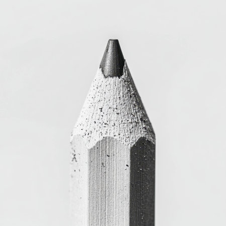 This image features a close-up of a white pencil, capturing intricate details and textures. Ideal for art, education, and creative design themes in stock photography.の素材