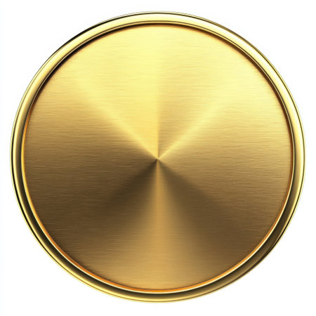 This image showcases a stylish and refined golden metal circle with a smooth texture, perfect for backgrounds, overlays, and various creative design projects.の素材