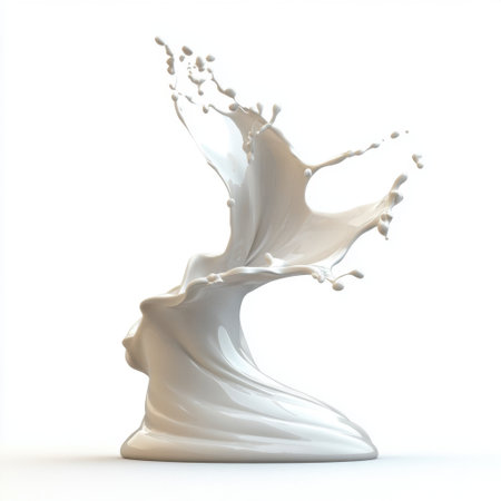 A mesmerizing splash of white liquid captured in a minimalistic setting. This artistic image showcases motion and fluidity, perfect for creative projects and designs.の素材