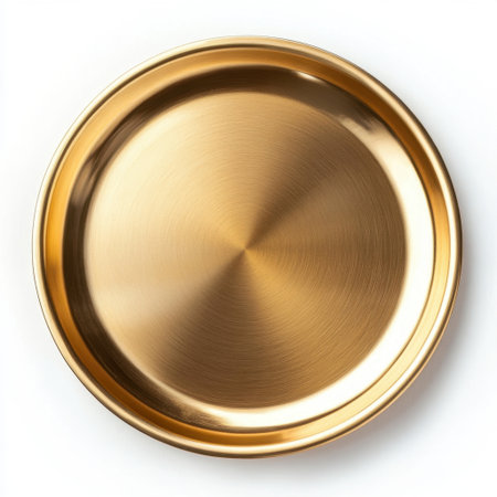 Sleek and polished gold metal plate featuring a smooth surface, perfect for culinary presentations, stylish displays, or decorative accents in various settings.の素材
