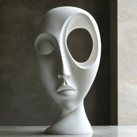 This striking minimalist sculpture showcases a white female face with abstract features, perfect for enhancing contemporary interior spaces and evoking artistic inspiration.の素材
