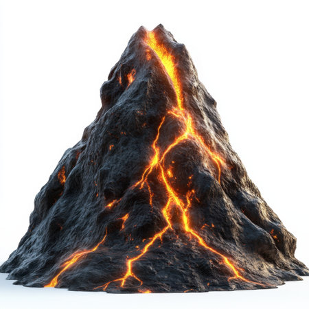 Captivating image of a volcanic mountain erupting with flowing lava, showcasing vibrant colors and a striking rocky surface in a breathtaking natural scene.の素材