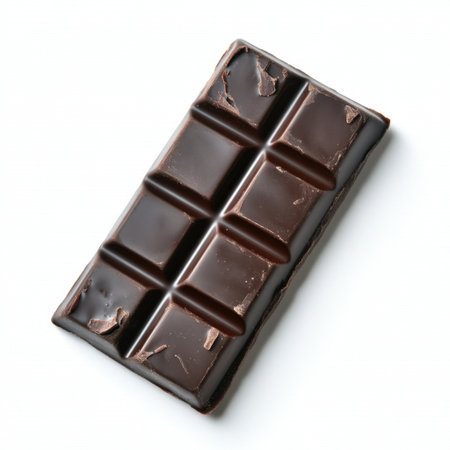 This image showcases a dark chocolate bar with a smooth surface and broken piece. It is perfect for culinary projects, dessert recipes, or as a tempting snack.の素材